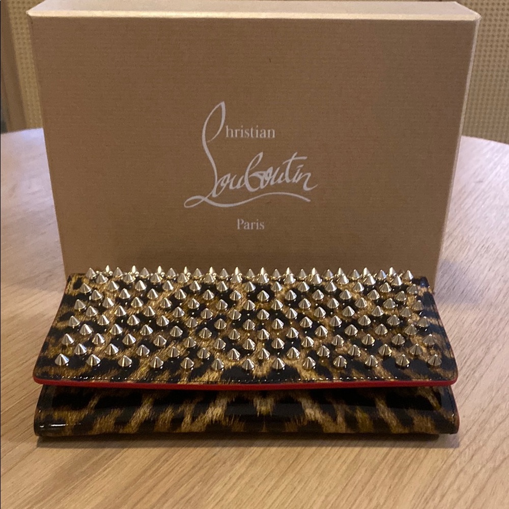 Christian Louboutin Macaron Gold and Brown Clutch with Edgy Studs